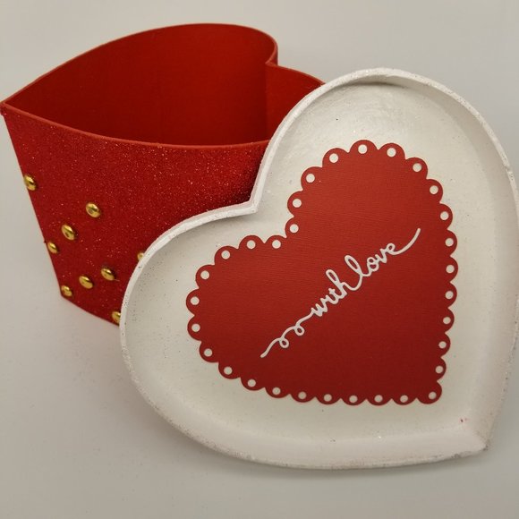 LARGE SPARKLY HEART GIFT BOX WITH GLITTER ROSES 8" - Picture 5 of 7